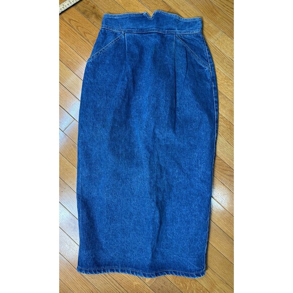 Vintage 80’s/90’s Zena Denim Pencil Midi Skirt Pockets Button Back Small - Picture 2 of 9